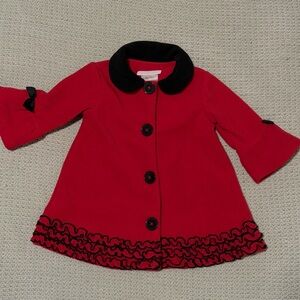Bonnie Baby Red Pea Coat with Black Trim
